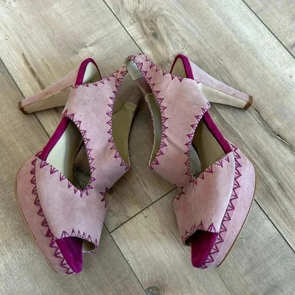 Paco Gil Pink Suede Leather Heels Sz 8.5 - Picture 1 of 9